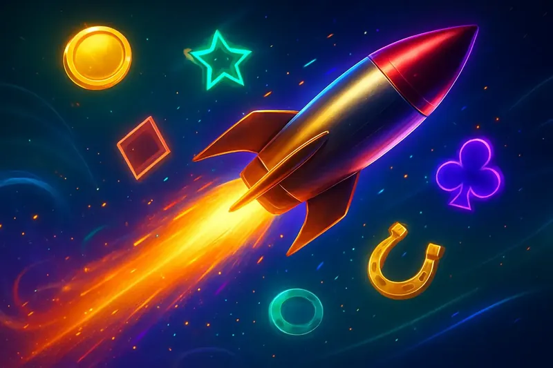 Rocket Speed Banner Glossy rocket launch casino banner with neon speed trails and game particles
